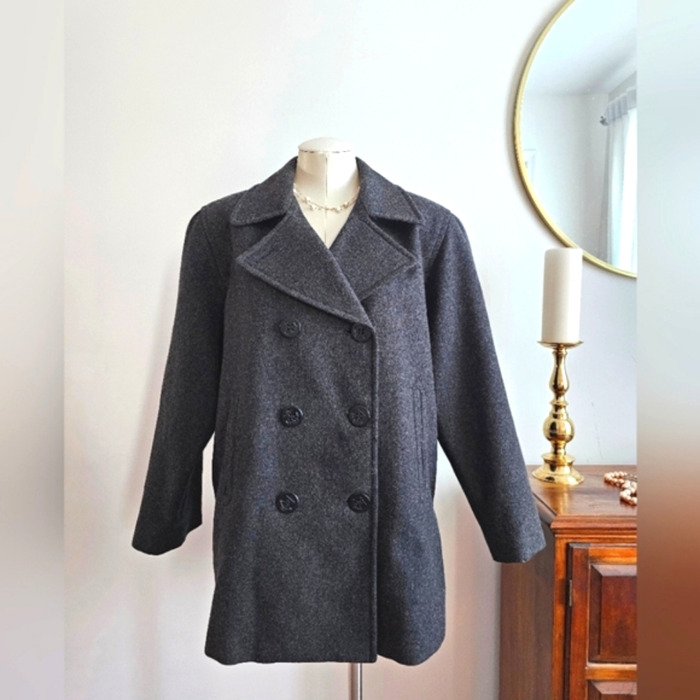 Vintage MDP Mario De Pinto Wool Peacoat Gray Double Breasted USA Large